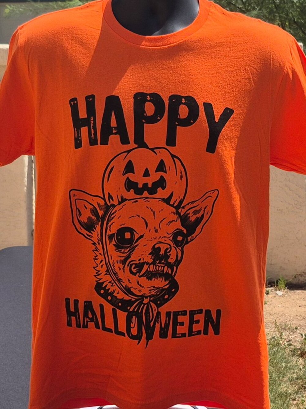 Happy Halloween Spooky Chihuahua Pumpkin Graphic Tee Orange